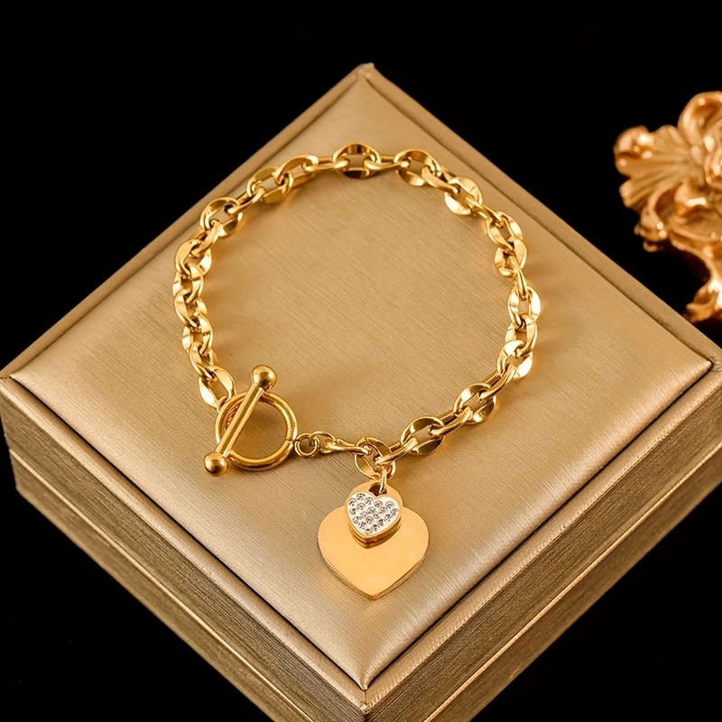 Light Luxury Thick Chain Double Heart Bracelet, Minimalist Style